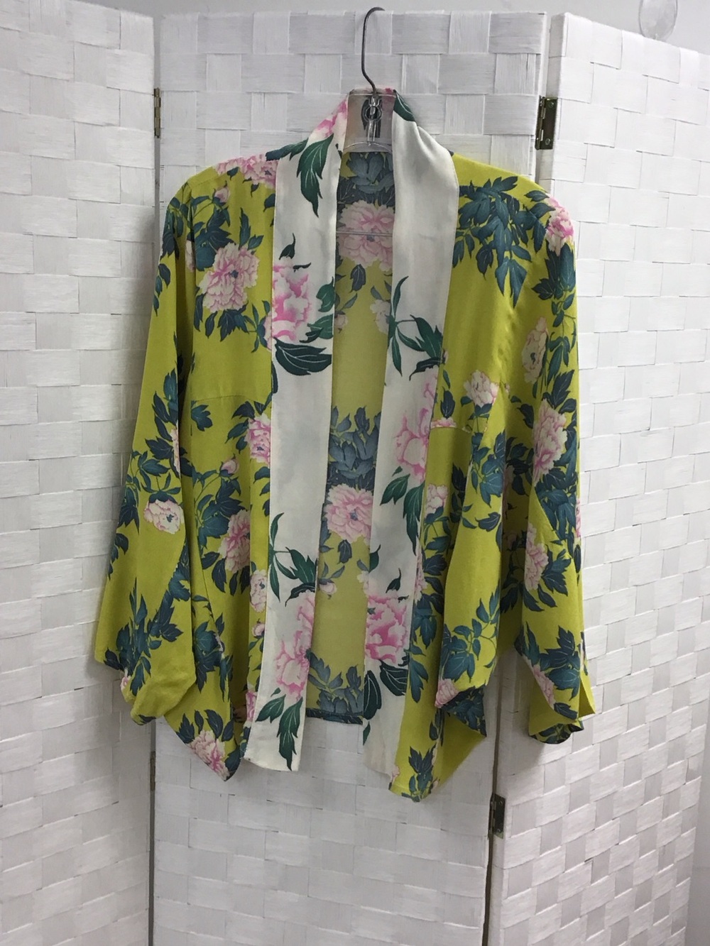 Anthropologie Floral Kimono Jacket in Chartreuse, Pink, Teal